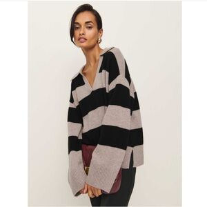 Reformation Black and Gray Cashmere V-Neck Sweater